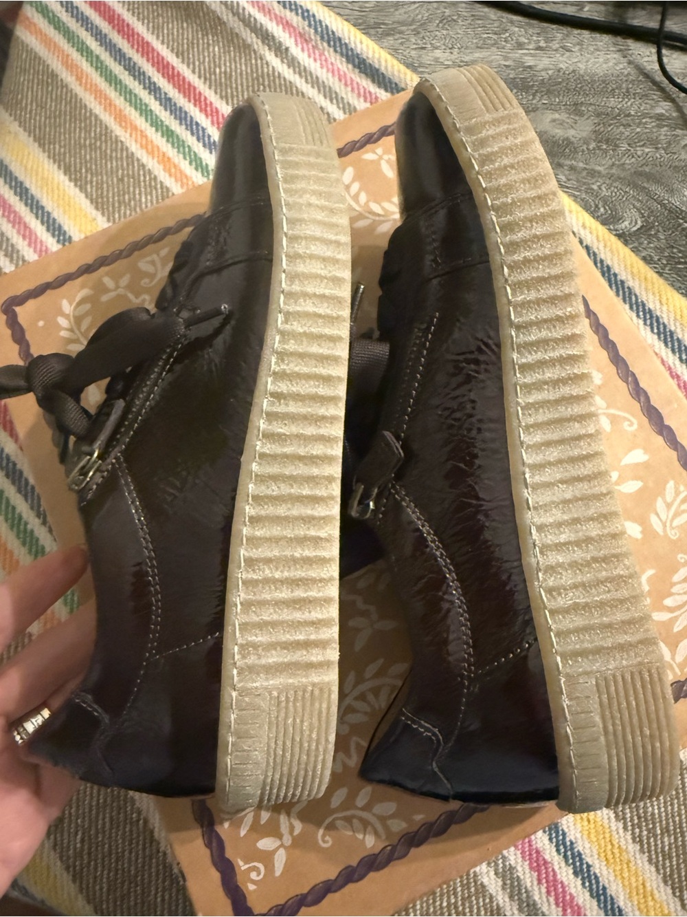 GABOR Deep Chocolate Gloss Lace-Up Sneakers with Side Zipper